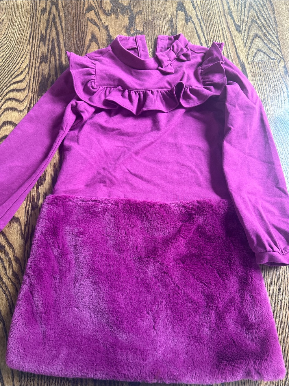 Janie and Jack Magenta Ruffle Long-Sleeve Top with Faux-Fur Skirt Panel